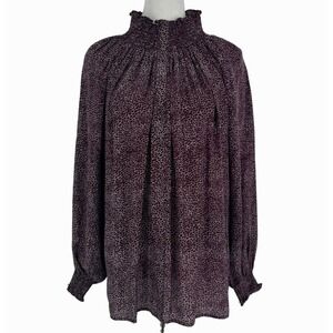 Rungolee Katarina Full Sleeve Blouse XL Burgundy Print Silk Boho Chic Casual Top